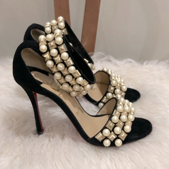 💥 LOUBOUTIN Tudor Bal 100 Stud Pearl Embellished Heel Sz 36.5 - Picture 9 of 11